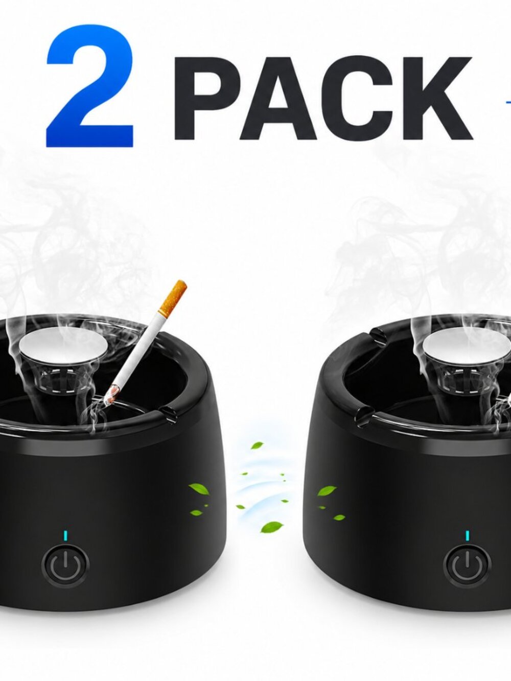 2 Pack Smokeless Ashtray Air Purifier for Cigarettes Indoor Home Rechargeable